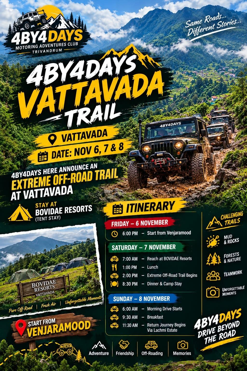 4BY4DAYS HERE ANNOUNCE AN EXTREME OFF-ROAD TRAIL AT VATTAVADA  STAY AT